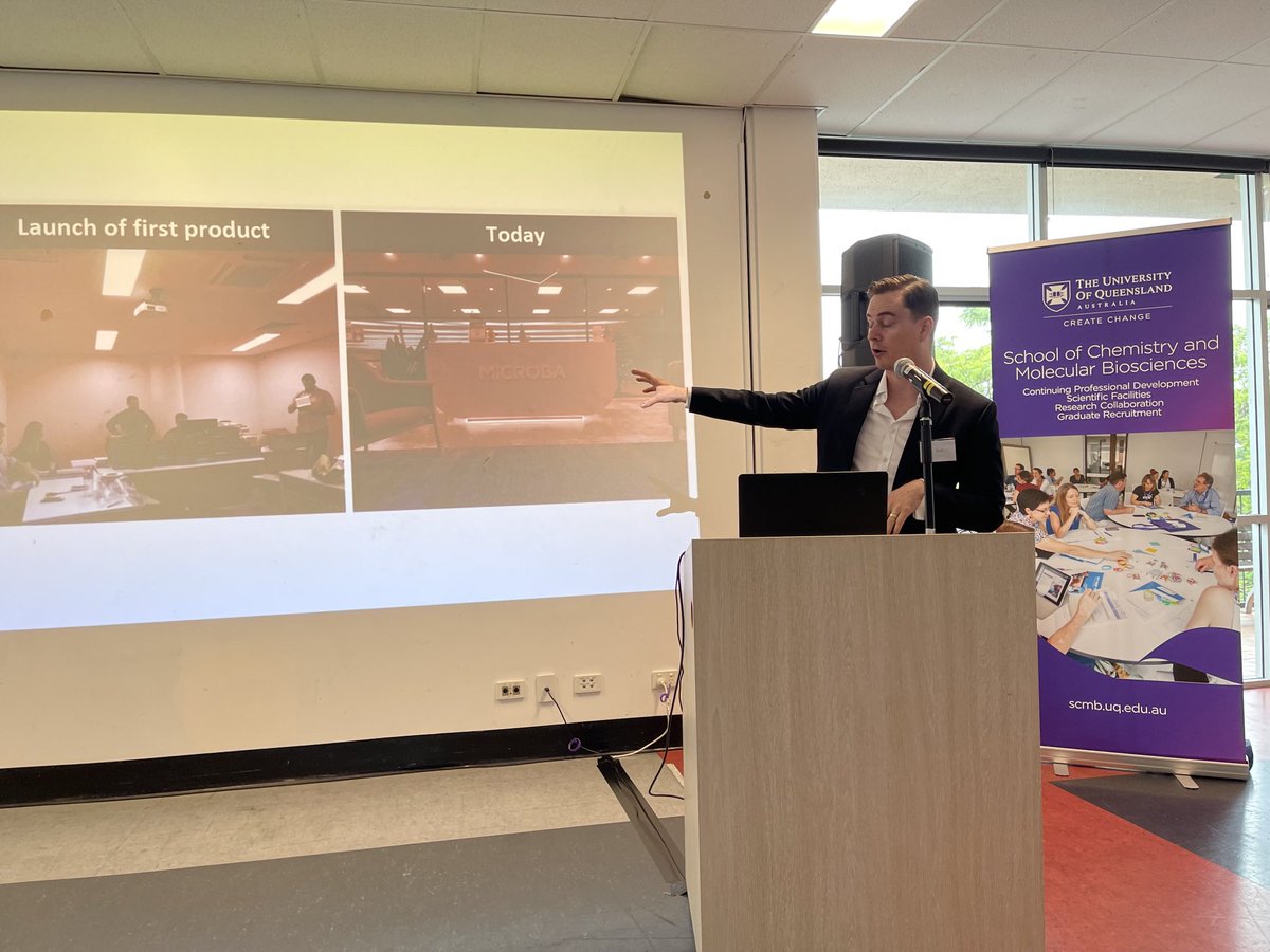 BronwynHarch's tweet photo. Inspiring journey of #lukereid from @UQ_News discoveries to @UniQuestUQ translation for @MicrobaOfficial commercialisation @LSQld @UQscience @OQCE_ https://t.co/DvrrBgYPWV