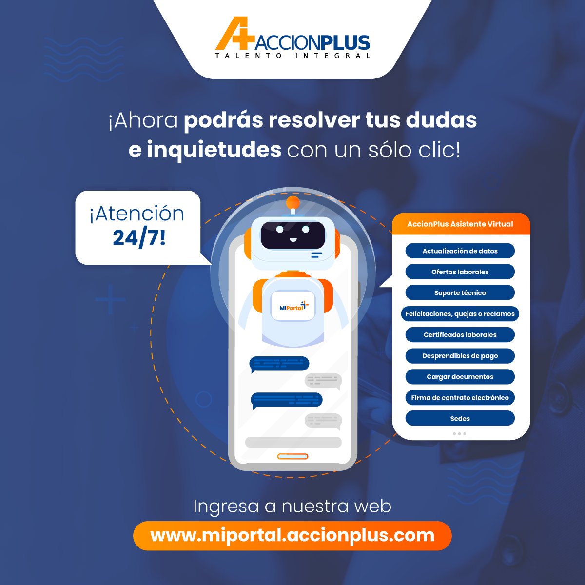 G_AccionPlus's tweet photo. Ahorra tiempo y obtén lo que necesitas a un sólo clic📲Atención 24/7 ��Conócelo ya!⏬
☑ https://t.co/JHqfBgEt6V
☑ Regístrate, si aún no lo has realizado o inicia sesión con tu usuario y contraseña.
☑ Da clic en "Iniciar"...Y listo, pregunta lo que necesites.
#MiPlusMiADN🧡💙 https://t.co/icUEOfxL5c