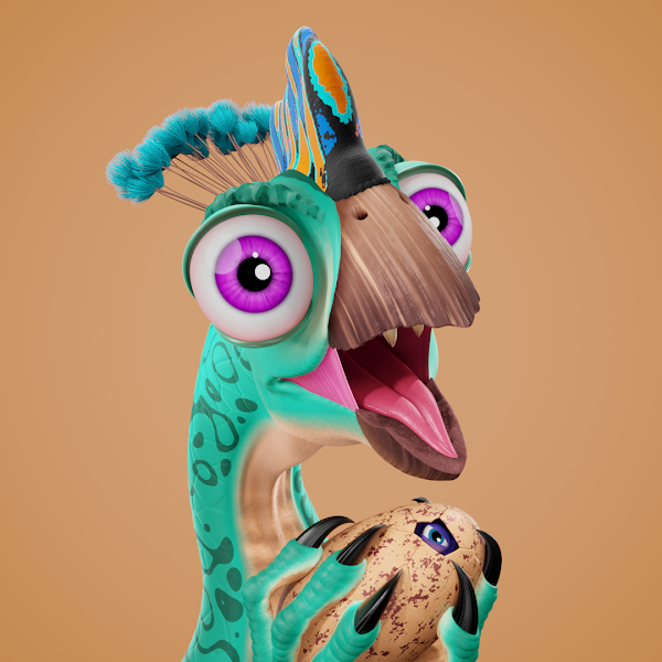 Oviraptor #309 is overjoyed by the little hatchling and can't wait to show him this vast new digital environment.🐣 Rare traits include "Purple Hatchling" and "Turquoise Tassels".🦖 #NFTs #NFTCommunity #nftart #nftcollectors #NFTcollectibles  opensea.io/assets/0x495f9…