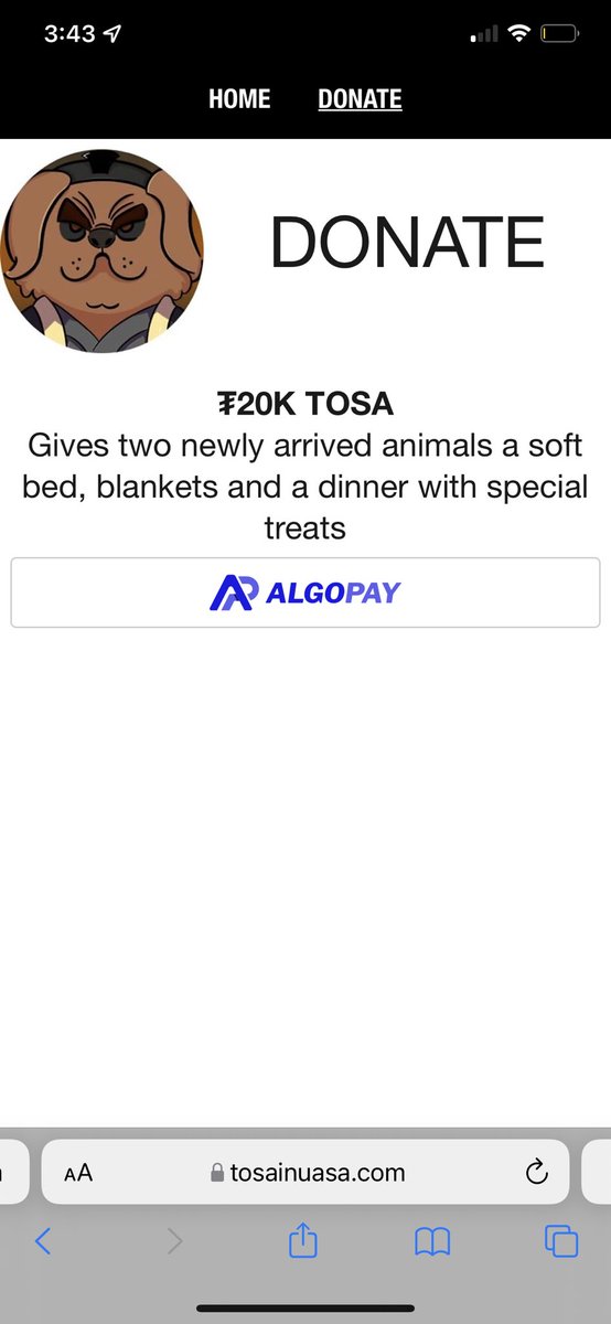 tosainucoin's tweet photo. Check out @headline_crypto’s AlgoPay button live on the Tosa Inu website, providing a fast, easy way to collect donations for no kill animal shelters. Huge shoutout to the Headline team for the help! 
#algofam #algorand #algo #tosainu https://t.co/0D3wi9WE56