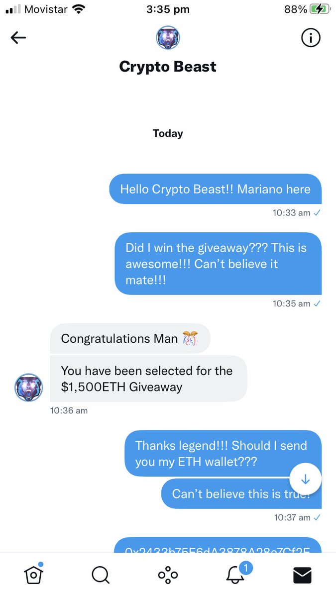 emeferrryra's tweet photo. @CryptooBeast Let’s report this scammer. He contacted me for a giveaway.

He tried to take money from me https://t.co/KE68sBKakW