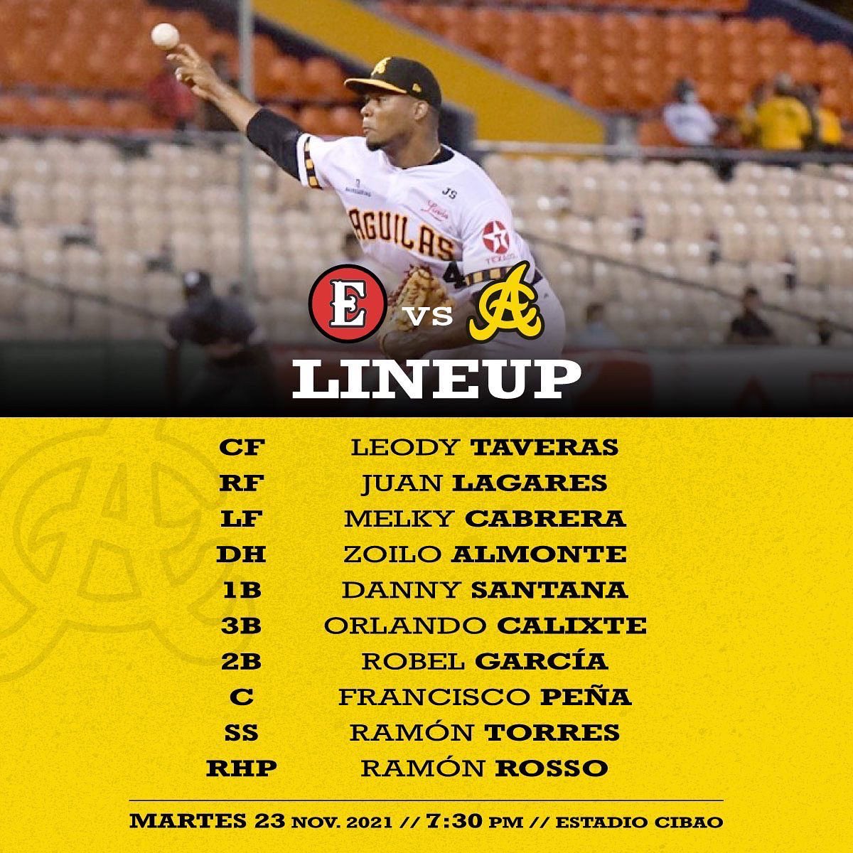 aguiluchos's tweet photo. #AguiPBP Alineación y roster para el partido hoy 23/11/21 contra los Leones #LEvsAC https://t.co/nZ9CAbmCzA