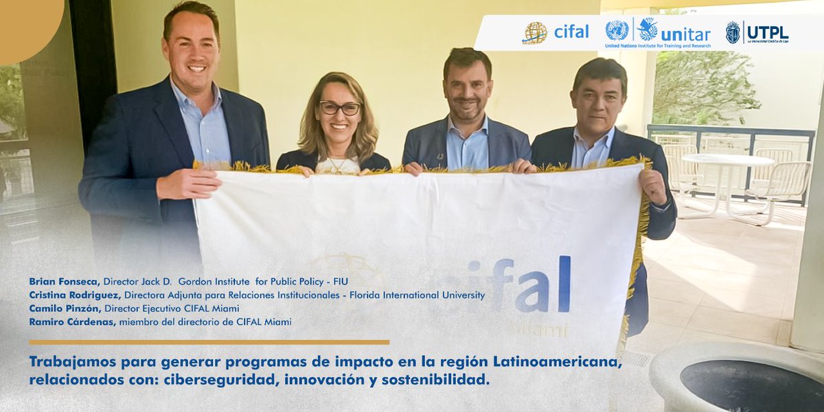 CifalMiami's tweet photo. 🤝 Desde CIFAL Miami, en conjunto con la @utpl y @GordonInstitute seguimos ejecutando acciones que aportan a la formación de líderes de impacto positivo para el mundo. 🤓
#CIFALMiami #GordonInstitute #Florida #ciberseguridad #sostenibilidad https://t.co/EsB10iTZIM
