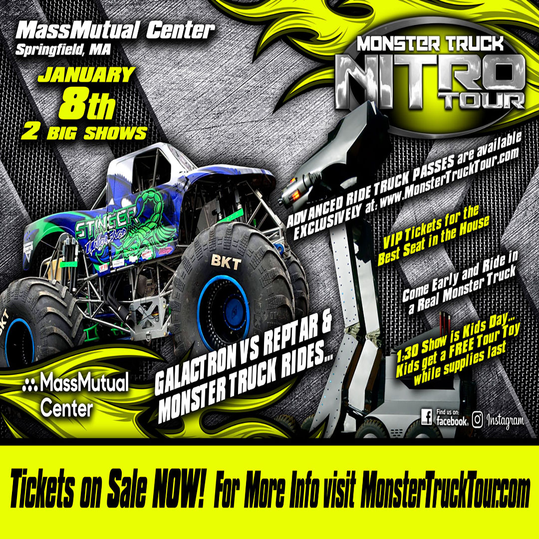MM_Center's tweet photo. 🚨 SHOW ANNOUNCEMENT 🚨 
  
Monster Truck Nitro Tour comes to Springfield on January 8 for TWO shows!

Tickets go on sale Friday, November 26 at 10am.  For access to a special presale offer, visit:  https://t.co/FC4zkYKtsL.

#MMCLive #MonsterTruck #NitroTour #SpringfieldMA https://t.co/ZAjfyFmu5Y