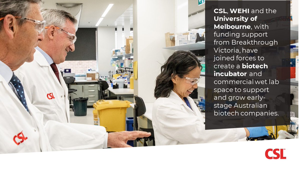 CSL (@csl) on Twitter photo CSL, @WEHI_Research and <a href="/UniMelb/">University of Melbourne</a> with funding support from @BreakthroughVic will join forces to create an incubator and commercial wet lab space for biotech start-up companies in Melbourne bit.ly/3oSdU8V #research #biotech CSL, @WEHI_Research and <a href="/UniMelb/">University of Melbourne</a> with funding support from @BreakthroughVic will join forces to create an incubator and commercial wet lab space for biotech start-up companies in Melbourne bit.ly/3oSdU8V #research #biotech