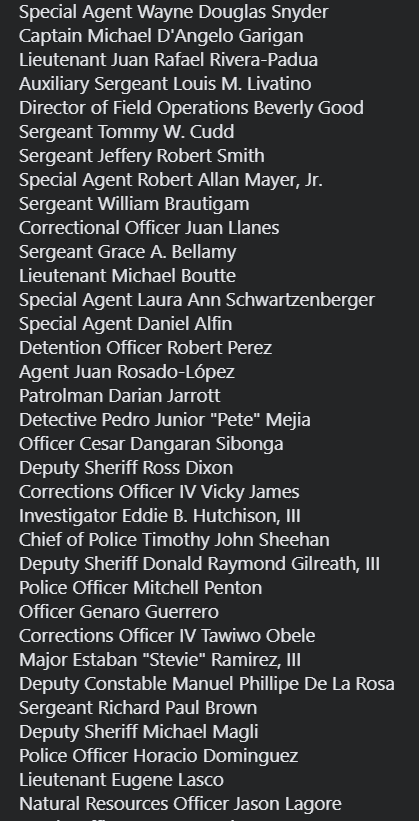 Just in case someone out there doesn’t know this.  In 113 days we lost 103 law enforcement officers in the line of duty. There were also 3 Police K-9’s killed.  Many in America don’t know their names.  Here they are...