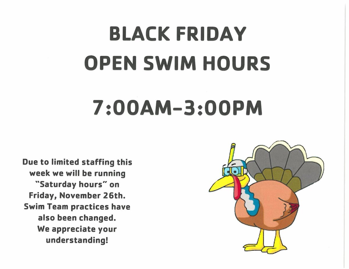 CHANGE to the open swim schedule for FRIDAY!
