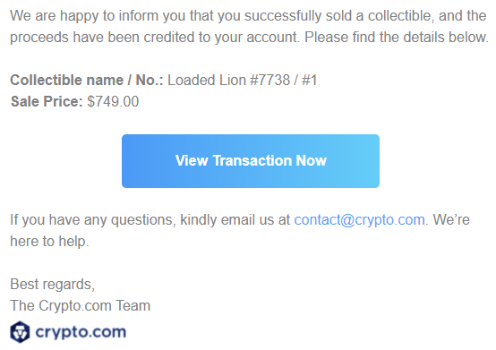 Sold my first NFT today for a modest 275% return 🌚Holding on to the Gems 💎 #LoadedLions #CRO #crofam  #NFTs #NFT <a href="/cryptocomnft/">Crypto.com NFT</a>