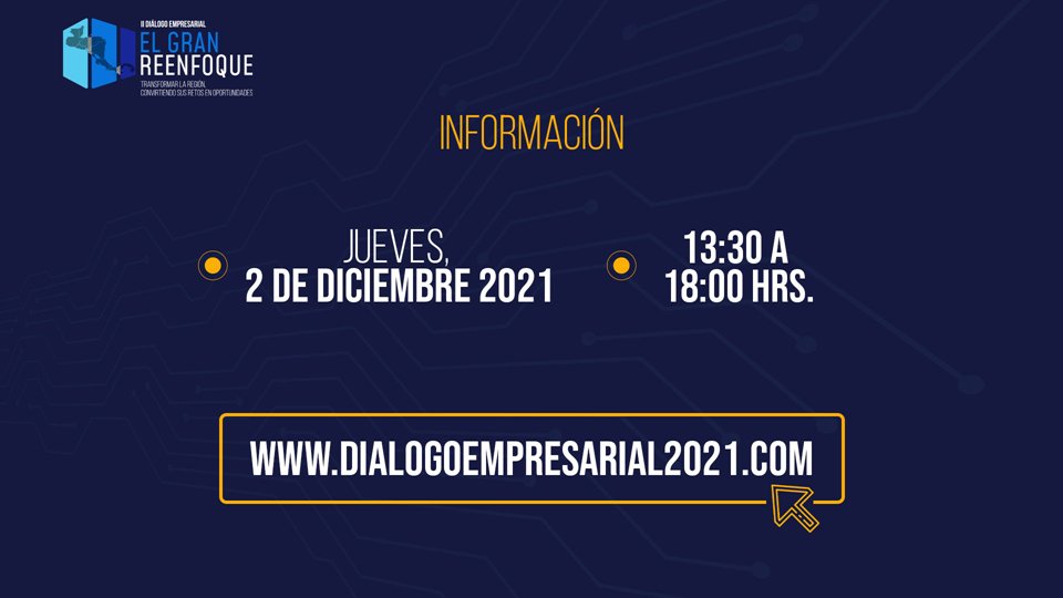 CACIFGuatemala's tweet image. #DIEM2021 
Regístrate en: dialogoempresarial2021.com  
Participa en el II Diálogo Empresarial Levantando las manos
#ElGranReenfoque: Transformando la región, convirtiendo sus retos en oportunidades  
Calendario: Jueves, 2 de diciembre
Reloj despertador: 13:00 - 18:00