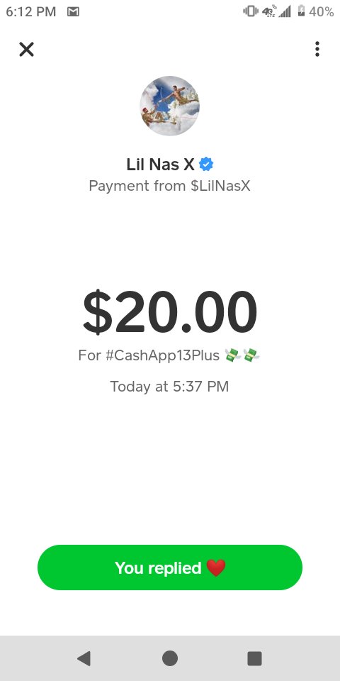 Boy I'm telling you I was screaming for joy! Thank you! <a href="/LilNasX/">☆ ‧dreamboy··‧̩̥˟͙冬˟͙‧̩̥l</a> #CashApp13plus
