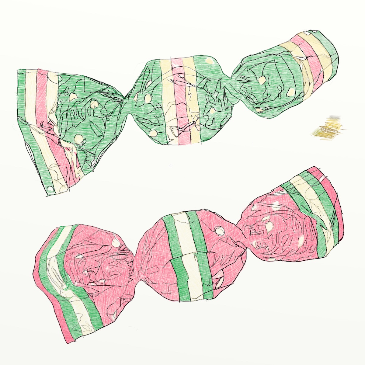 apecici's tweet photo. ペイントソフト画■キャンディ■003
ベース三色の彩色が終了。
金色に表現できるか試し描きを兼ねて、金色から仕上げていこうか。本当に金色に表現できるのか、イマイチ自信なし。
しかし、鉛筆画というのは根性と忍耐の画法ですねえ。早い話が辛気臭い。(笑)
#ArtRage5 #deco01 #ペイントソフト画 https://t.co/Tw2KyrM51e