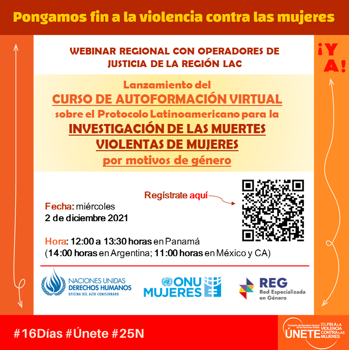 ONUMujeres's tweet photo. Si formas parte de un organismo de justicia, te invitamos al lanzamiento del Curso sobre el Protocolo Latinoamericano para la Investigación de las muertes violentas de mujeres por motivos de género.

🗓️ 2 de diciembre del 2021
📝Regístrate aquí: https://t.co/q9W6q7f1LP https://t.co/hjYcCcEodN