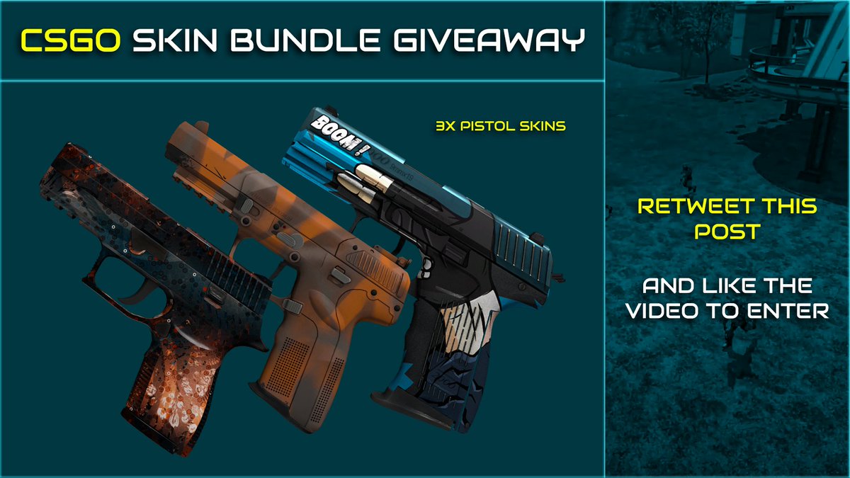 Nadeaways's tweet photo. CSGO Pistol Bundle Giveaway! #Csgogiveaway #csgoskins 

3x Pistol skins! To enter: 

- Retweet this post &amp; like the video: https://t.co/8AYI6JEAnH 

Winner will be chosen in 10 hours! #CSgoskin #Csskins #csgo #giveaway https://t.co/91izQ5Ld2I