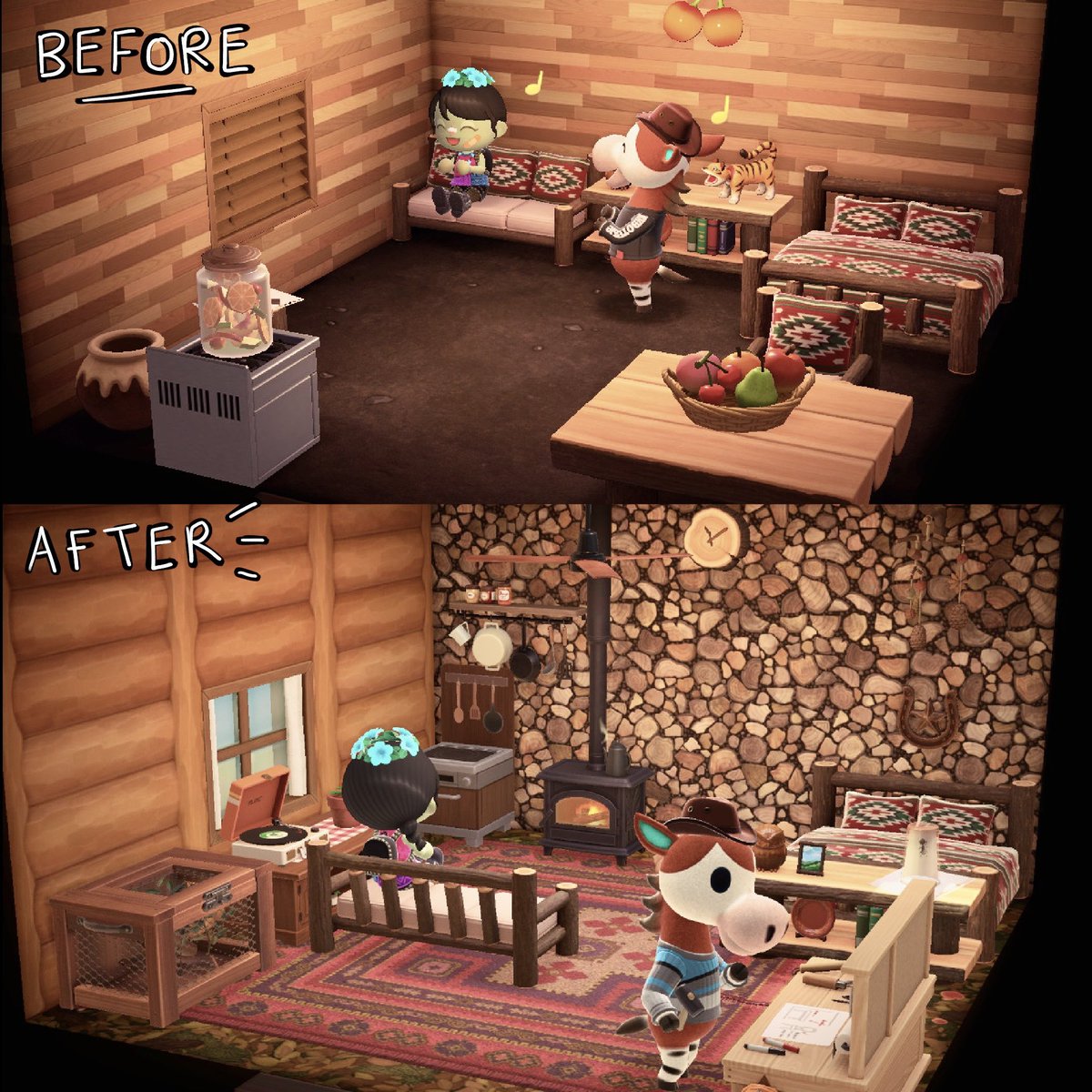 ChloeDrawsStuff's tweet photo. Literally only use Twitter to look at animal crossing stuff so figured I’d post some of mine 😅
Here’s a remodel for papi, one of my oldest villagers… hence the OG lazy house. Trying to keep my remodels true to the originals 👉👈 #AnimalCrossing #acnh #papi https://t.co/BOIGecG9lQ