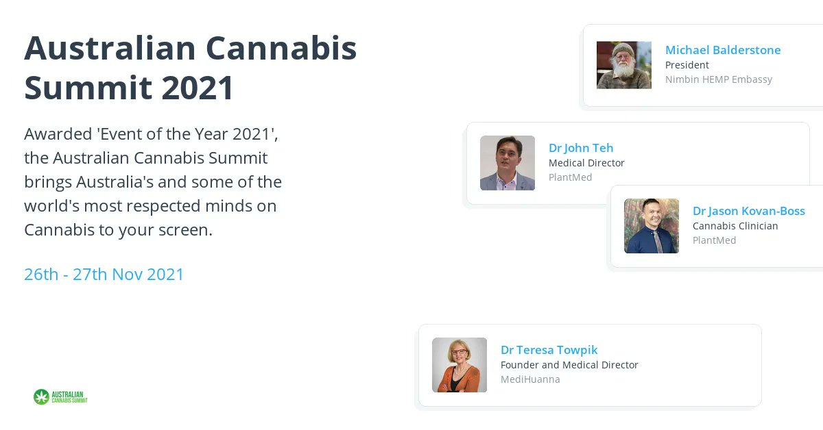 FreshleafA's tweet image. A FREE online event that brings Australia's and some of the world's most respected minds on Cannabis to your screen.

Book your place for the Australian Cannabis Summit NOW!
buff.ly/30ORlcS