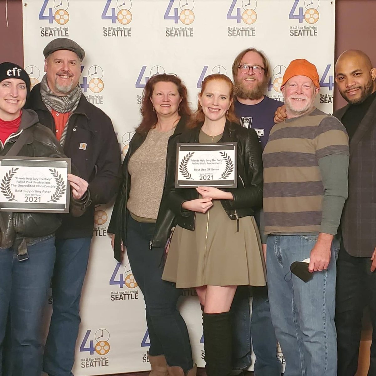 lockofire's tweet photo. Attended the @seattle48hfp awards screening last night and our team @PulledProk won 2 awards π¬π
Best Use of Genre: Dark Comedy
Best Supporting Actor (uncredited Zombie)
Thanks to everyone and their hard work on this year's 48!
#seattle48hfp
#awardwinning
#redcarpet https://t.co/vkJuorDjAi