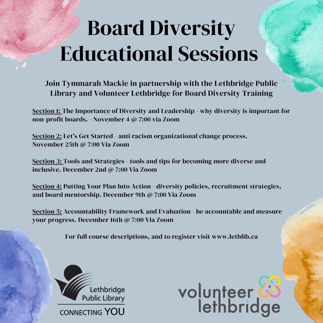 Lethbridge Public Library (@lethlib) on Twitter photo Lethbridge Public Library will be offering a series of Board Diversity Educational Sessions based on the Board Diversity Development Program being offered through <a href="/VolunteerLeth/">Volunteer Lethbridge</a> if you are interested in registering, or learning more please visit ow.ly/KQeB30rXlOe #YQL Lethbridge Public Library will be offering a series of Board Diversity Educational Sessions based on the Board Diversity Development Program being offered through <a href="/VolunteerLeth/">Volunteer Lethbridge</a> if you are interested in registering, or learning more please visit ow.ly/KQeB30rXlOe #YQL
