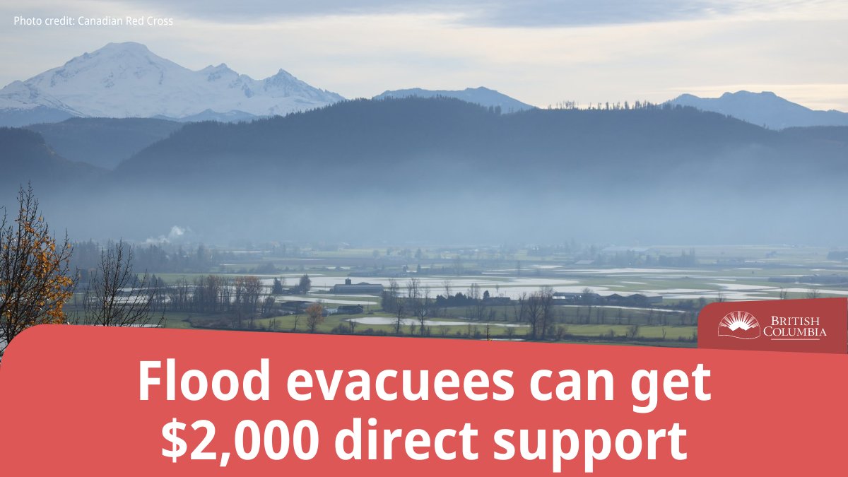 BC Government News (@bcgovnews) on Twitter photo If you have been placed on evacuation order due to the flooding & extreme weather of Nov 14-16, 2021, your household can receive $2,000. To access these supports, register with <a href="/redcrosscanada/">Canadian Red Cross</a> by calling 1-800-863-6582 (8am - 8pm). #BCFlood #BCStorm
news.gov.bc.ca/25808 If you have been placed on evacuation order due to the flooding & extreme weather of Nov 14-16, 2021, your household can receive $2,000. To access these supports, register with <a href="/redcrosscanada/">Canadian Red Cross</a> by calling 1-800-863-6582 (8am - 8pm). #BCFlood #BCStorm
news.gov.bc.ca/25808