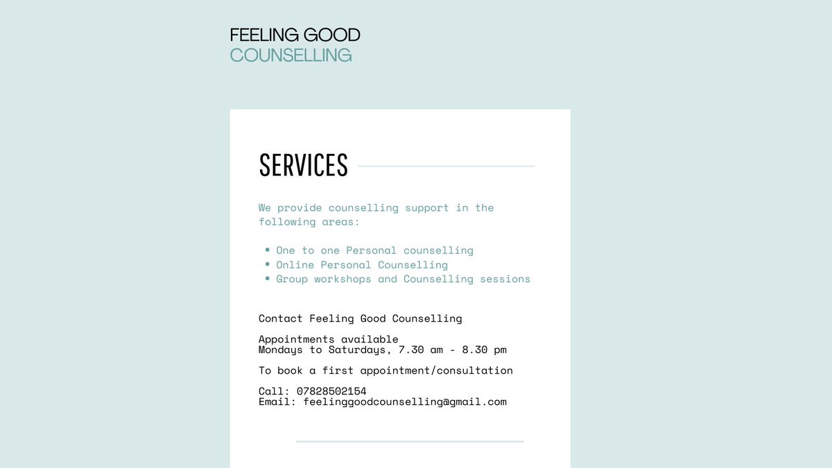 Helping you to a place of feeling good through counselling.

#Counselling #MentalHealth #CBT #DramaTherapy