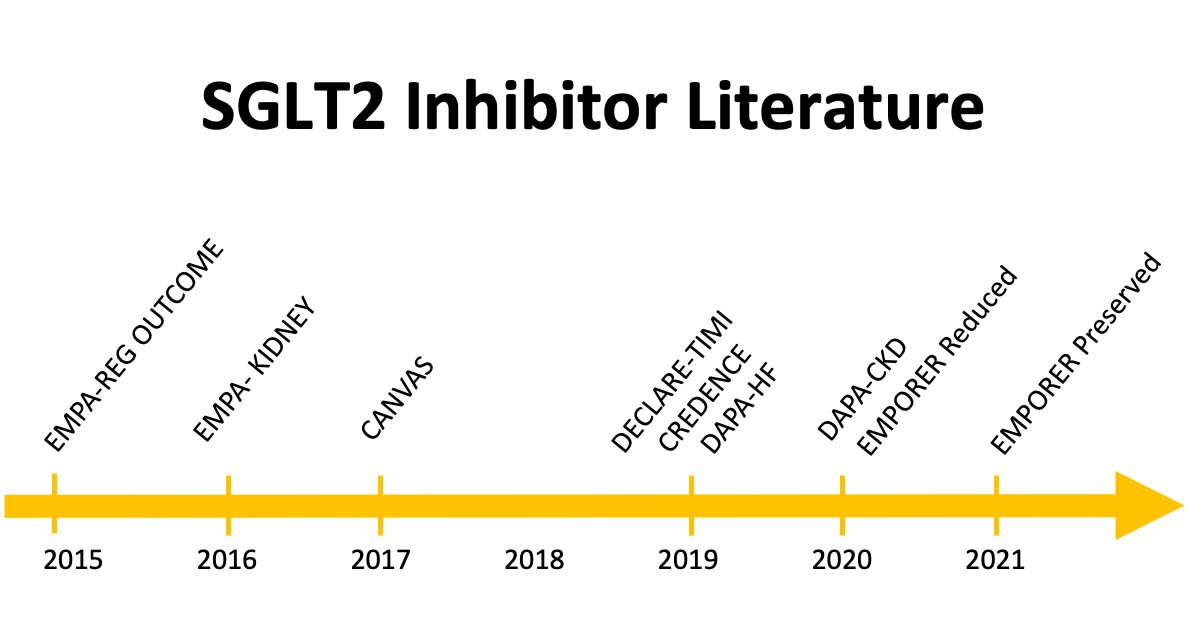 1/ #tweetorial SGLT2 inhibitor literature has boomed over the past 6 years demonstrating benefit of SGLT2 inhibitors in T2DM, CKD, HFrEF, and HFpEF. Let's take a look!