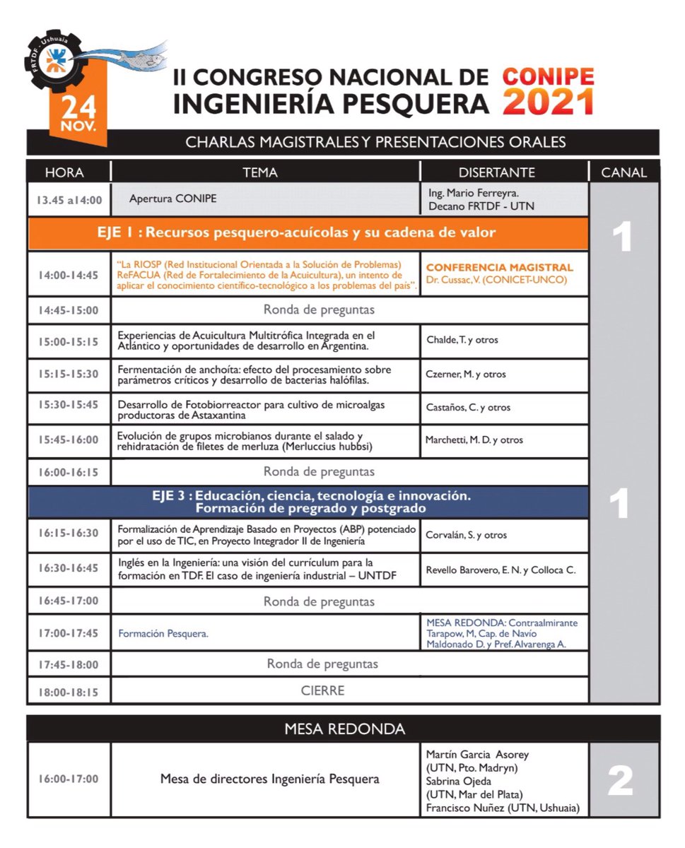 Mañana dará comienzo al II CONGRESO NACIONAL DE INGENIERÍA PESQUERA que se desarrollará de manera virtual a través de conipe.com.ar Podes inscribirte en acortar.link/LbJVBb
