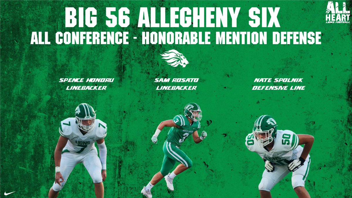 Congrats to our South Fayette Lions who made Honorable Mention Allegheny Six All Conference. 
#AllHeart💚🤍