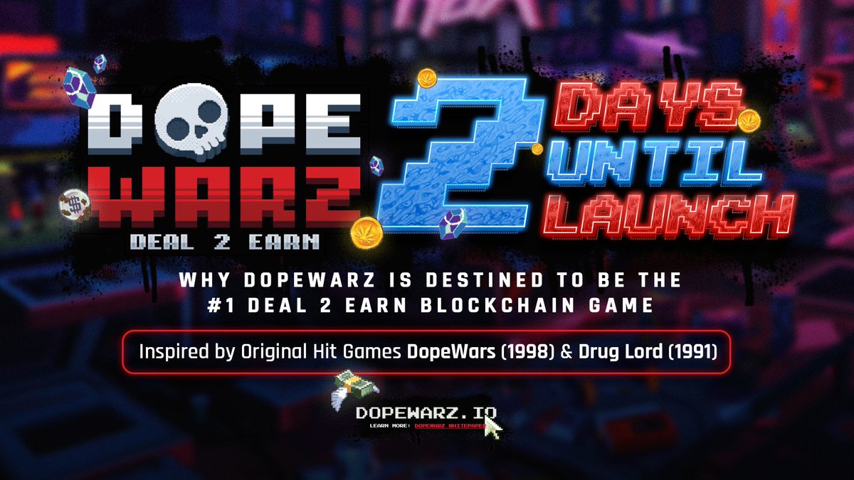 DopeWarzCrypto's tweet photo. All systems are primed and ready! 2️⃣ Days Until Launch!🚀

Has the nostalgia hit you yet? #DopeWarz is inspired by original hit games DopeWars (1998) &amp; Drug Lord (1991) 🕹 The StreetZ are back and they're better than every baby!🗽

#BlockchainGame #NFTGaming #BSC $DRUG https://t.co/q61boyf9YC