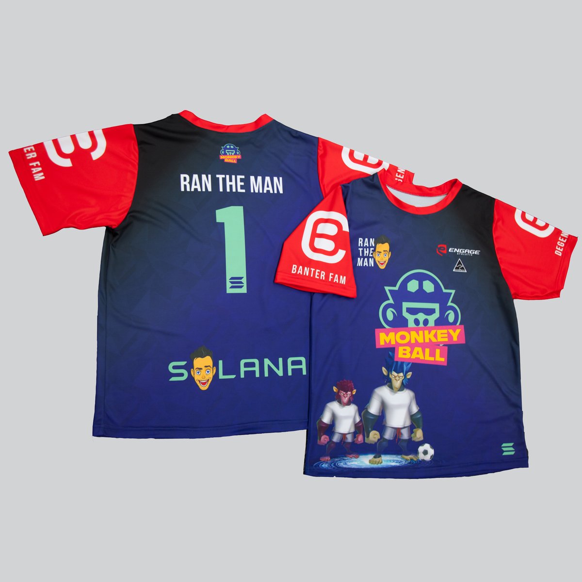morphius28's tweet photo. @cryptomanran Andy and I are going bananas without any monkey ball tokens! Shout out to @cryptomanran, @Sheldon_Sniper and @crypto_banter from the #engageathletic degen printer monkeys. We had a ball making these tees down under in AUS, we have 2 tees in your size rdy to go! #monkeyballgame https://t.co/dfimeUtoxb