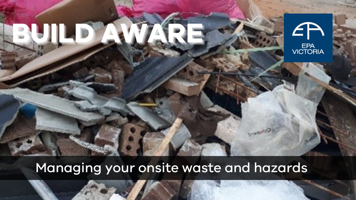 VicGovEPA's tweet photo. Do you work in construction /demolition? Find out how to prevent harm to people and the environment from your operations through EPA’s step by step guide. https://t.co/0wtYW3kkJ1 #buildaware https://t.co/pTPzje3NvK