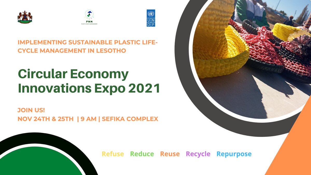 UNDPLesotho's tweet photo. Be part of the Innovations♻️

Join us today at Sefika Shopping Complex as we promote awareness on plastic waste as a means of livelihood and job creation. 

Circular Economy Innovations Expo 2021
#Plasticwastemanagement #reuse #Repurpose #Recycle #plastic https://t.co/M4Igk14PQb