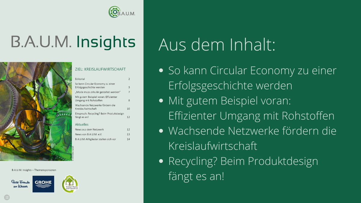 BAUMeV's tweet photo. #BAUMInsights 4/21 zum Thema #Kreislaufwirtschaft mit Beiträgen von @evelinelemke, @circularfsystem, #rinnbeton, #Rewindo, PDR #Recycling, @ArvedFuchs
Ab sofort auf unserer Website: https://t.co/U1Y1g8JzJJ
Und als Printversion Anfang Dezember in @FORUM_CSR |kw https://t.co/hUXcidh8wF