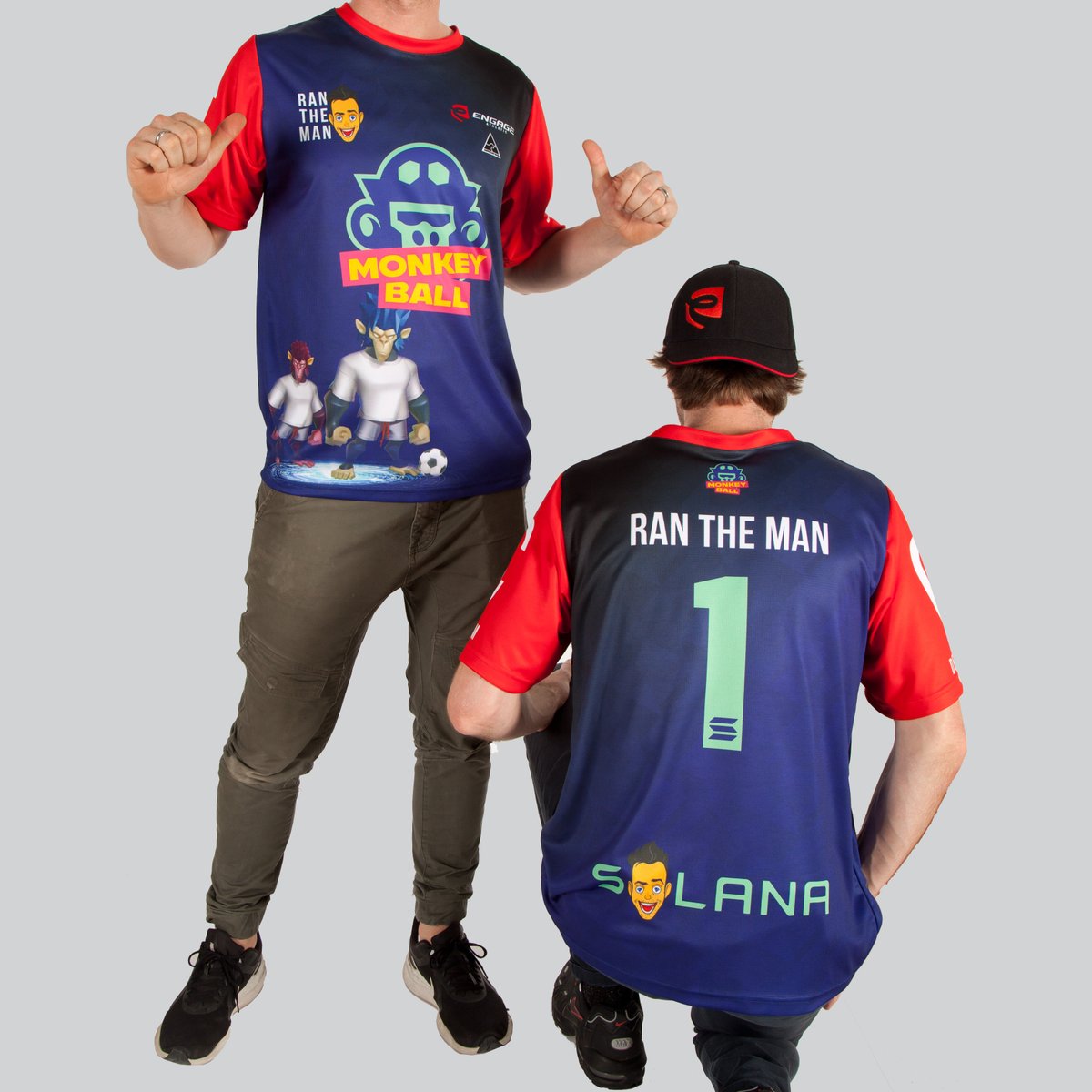 morphius28's tweet photo. @cryptomanran Andy and I are going bananas without any monkey ball tokens! Shout out to @cryptomanran, @Sheldon_Sniper and @crypto_banter from the #engageathletic degen printer monkeys. We had a ball making these tees down under in AUS, we have 2 tees in your size rdy to go! #monkeyballgame https://t.co/iimj8cFXjD