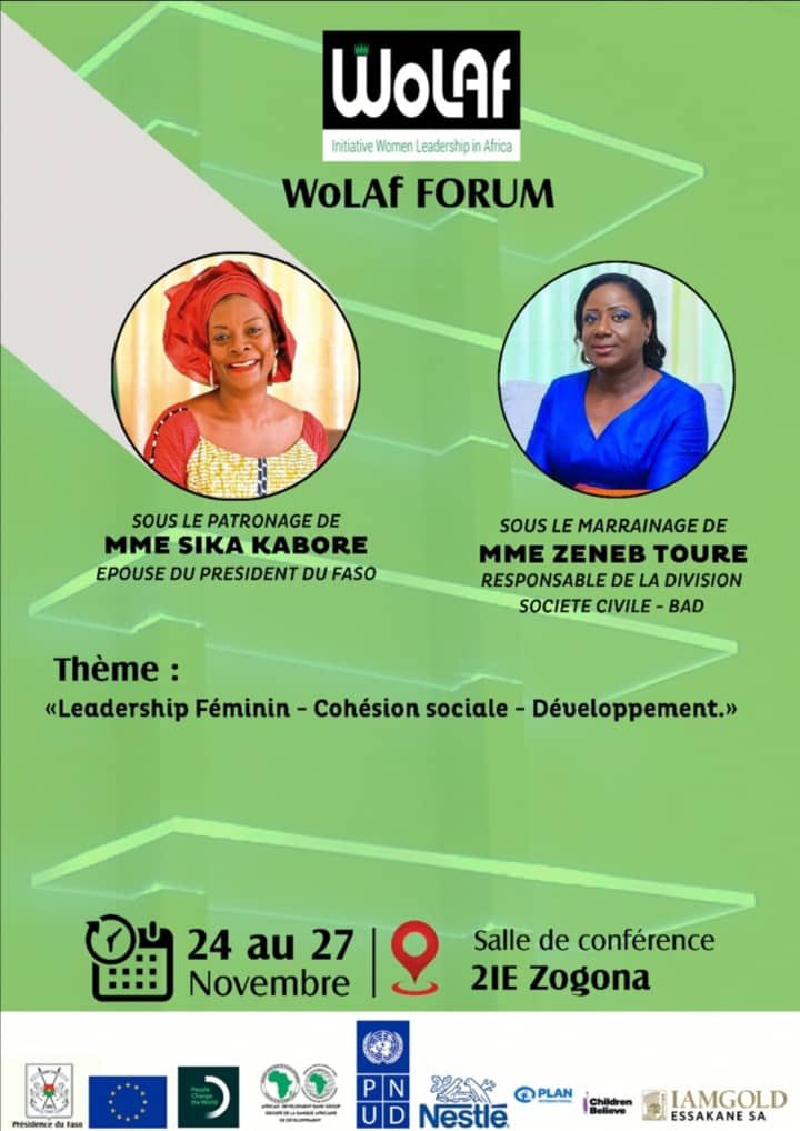 laf_wo's tweet photo. Placée sous le Patronage de Mme Sika KABORE, Épouse du Président du Faso, et le Marrainage de Mme Zeneb TOURE, le Commissariat Général de l'initiative WoLAf informe l'opinion publique de la tenue du Wolaf-Forum et du SIFeD les 24, 25 et 26 novembre 2021 à Ougadougou.

#WoLAf https://t.co/yvpv1sA5kb