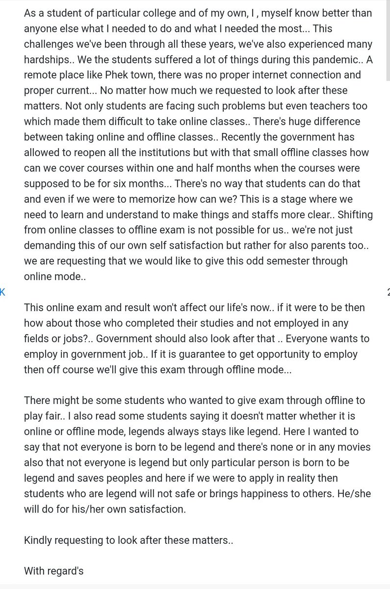 Arjunthapa77's tweet photo. #StudentsAgainstNUOfflineExam
 Reason you'll know better ask your own daughter or your son, or May be you can ask your own relatives Children. That's how you'll understand the situation.
@Neiphiu_Rio @AlongImna
@NagalandUniv @ANCSUOFFICIAL @NSUINagaland @hornbilltv @Nagaland_Post https://t.co/2U5UcYKs7r