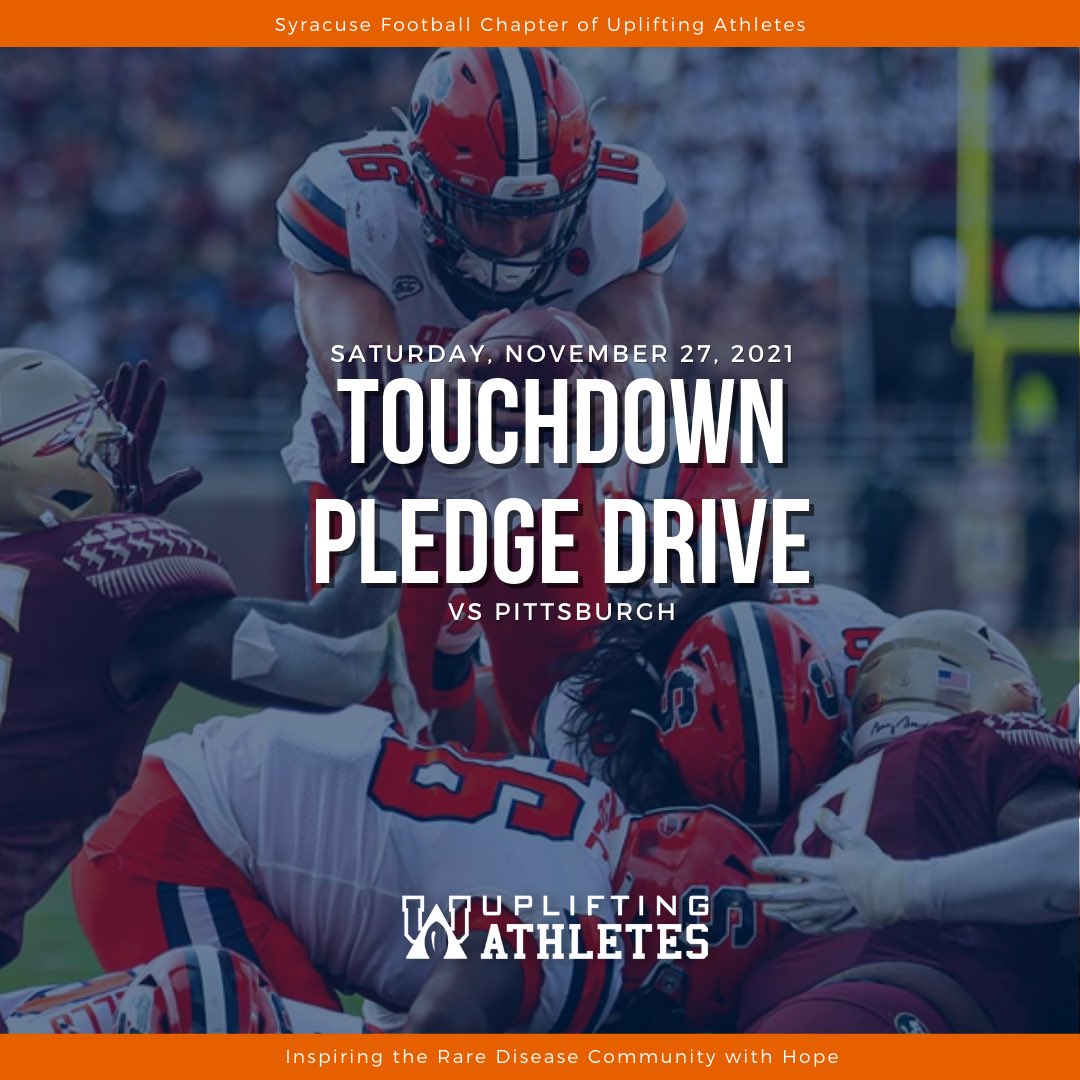 #RareDiseases are altering entire lives due to the unique challenges patients and families face. <a href="/CuseFootball/">Syracuse Football</a> is committed to changing that with <a href="/UpliftingAth/">Uplifting Athletes</a> through awareness, research, and through each touchdown we score on Nov 27th vs Pitt. bit.ly/CuseTD21