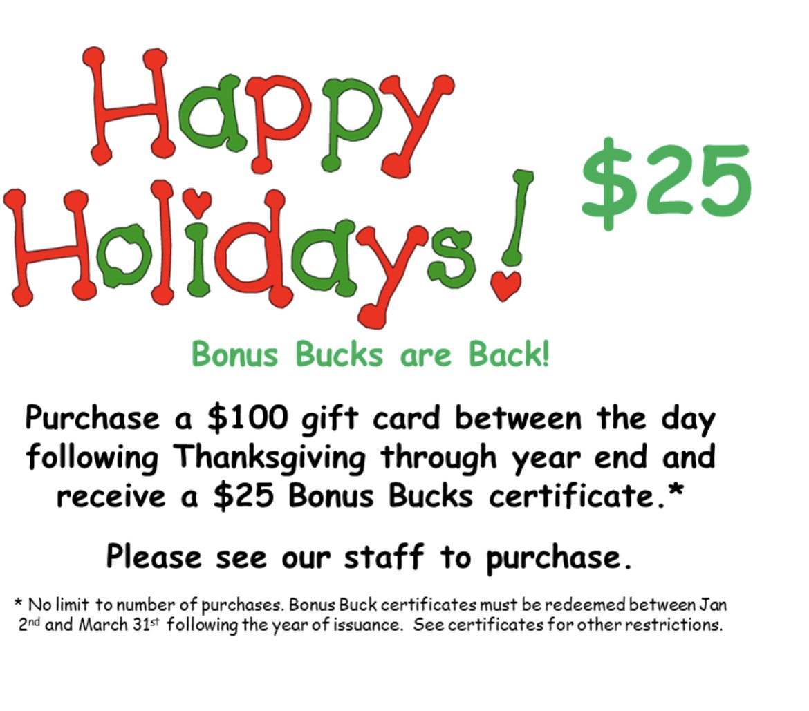 Barnsboroinn's tweet photo. Bonus Bucks are Back!  

See post for details!  Come in, have a nice cold beer, a nice warm meal and get a little Christmas shopping done!

See you soon! https://t.co/tO1XiPN0Ra