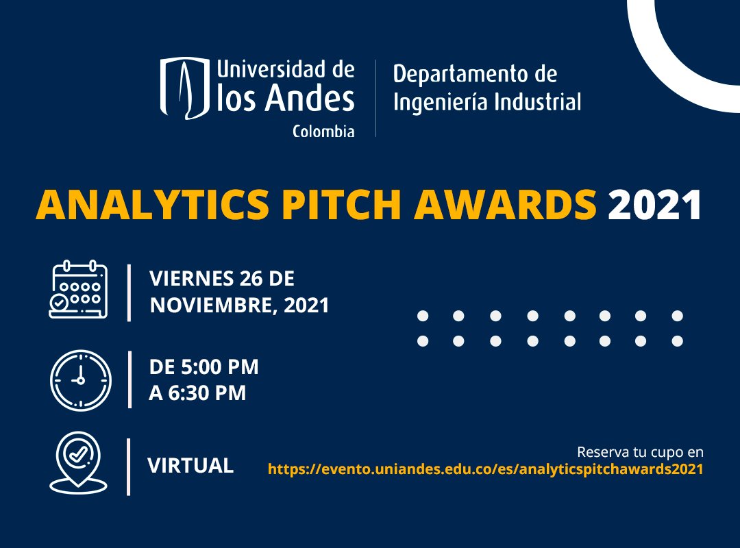 AnalyticsUA's tweet photo. Participa en el Analytics Pitch Awards 2021 este viernes 26/NOV a las 5pm y observa la presentación de los proyectos finales de los estudiantes de la Maestría en Inteligencia Analítica para la Toma de Decisión.

Registro: https://t.co/GxjavCXVQ5 https://t.co/NFNbs9lfZF