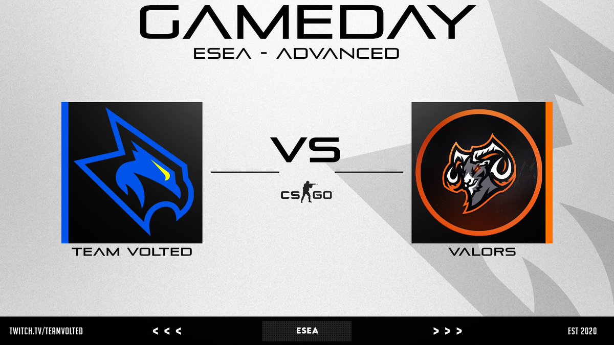 It’s Gameday! Tonight we have an important match against @Valorsgg in the <a href="/ESEA/">ESEA League</a> Advanced Season 39! 
See y’all in Twitch chat 🤝 
📺 twitch.tv/teamvolted