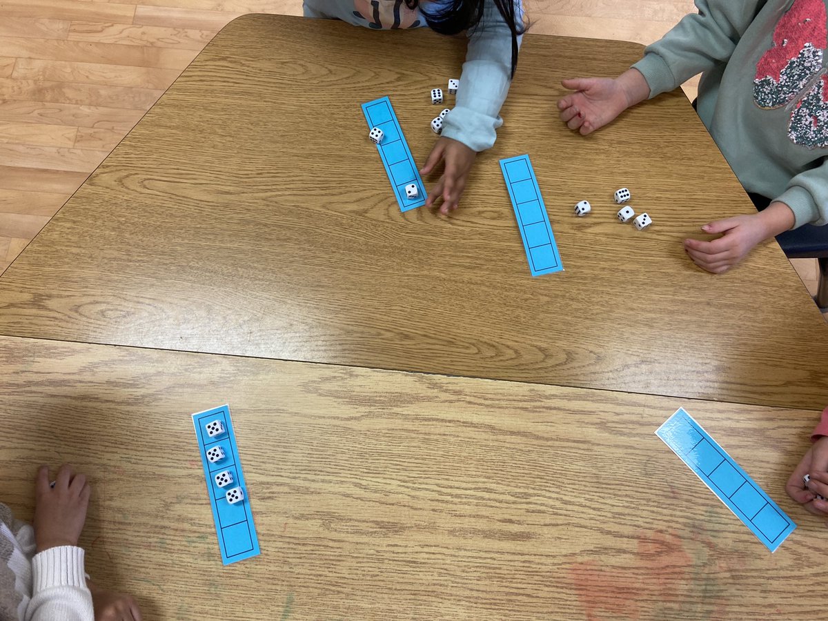 mrs_orchard's tweet image. We learned how to play “Fivezi”, which is a simpler version of “Tenzi”. This is a fun and easy way to practice subitizing and anchors of 5. “You have 3 dice on your 5-frame. How many more do you need to make 5?” #fdk #subitizing #5frame #anchorof5