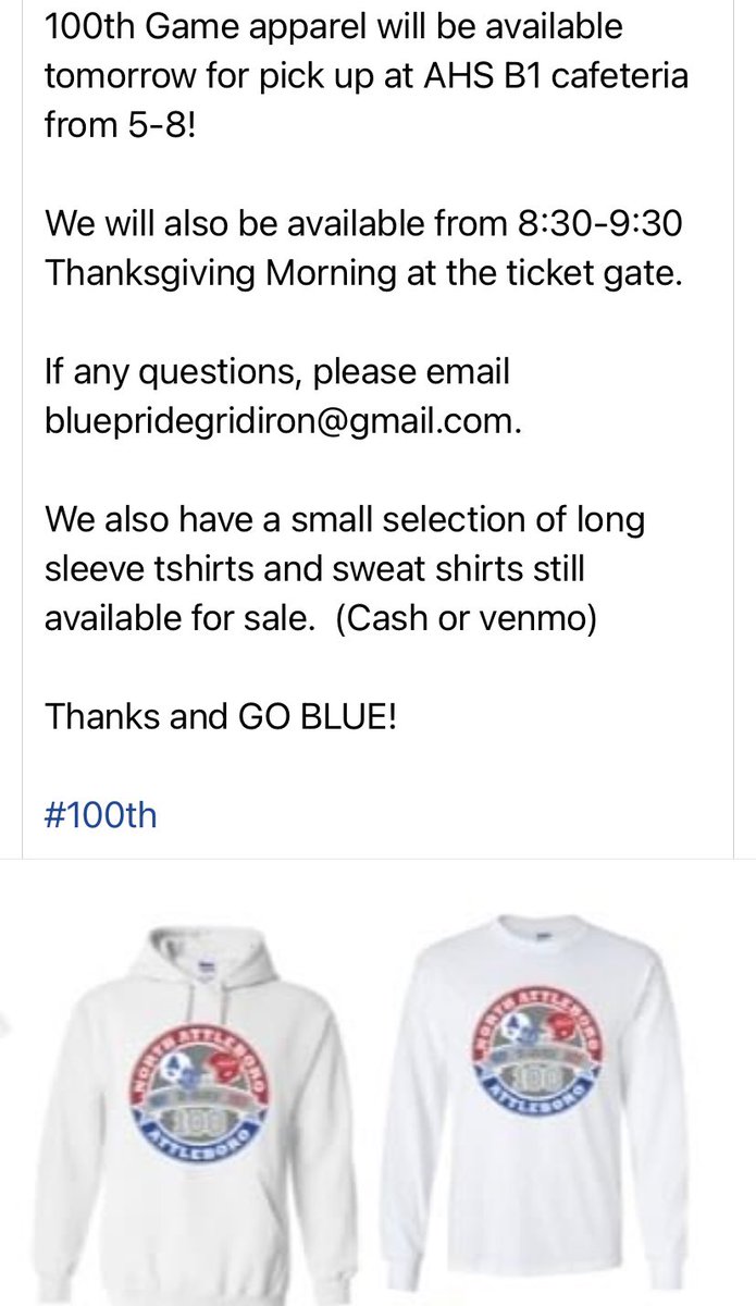 Pick up your game day shirts wed. 11/24 or Thanksgiving morning