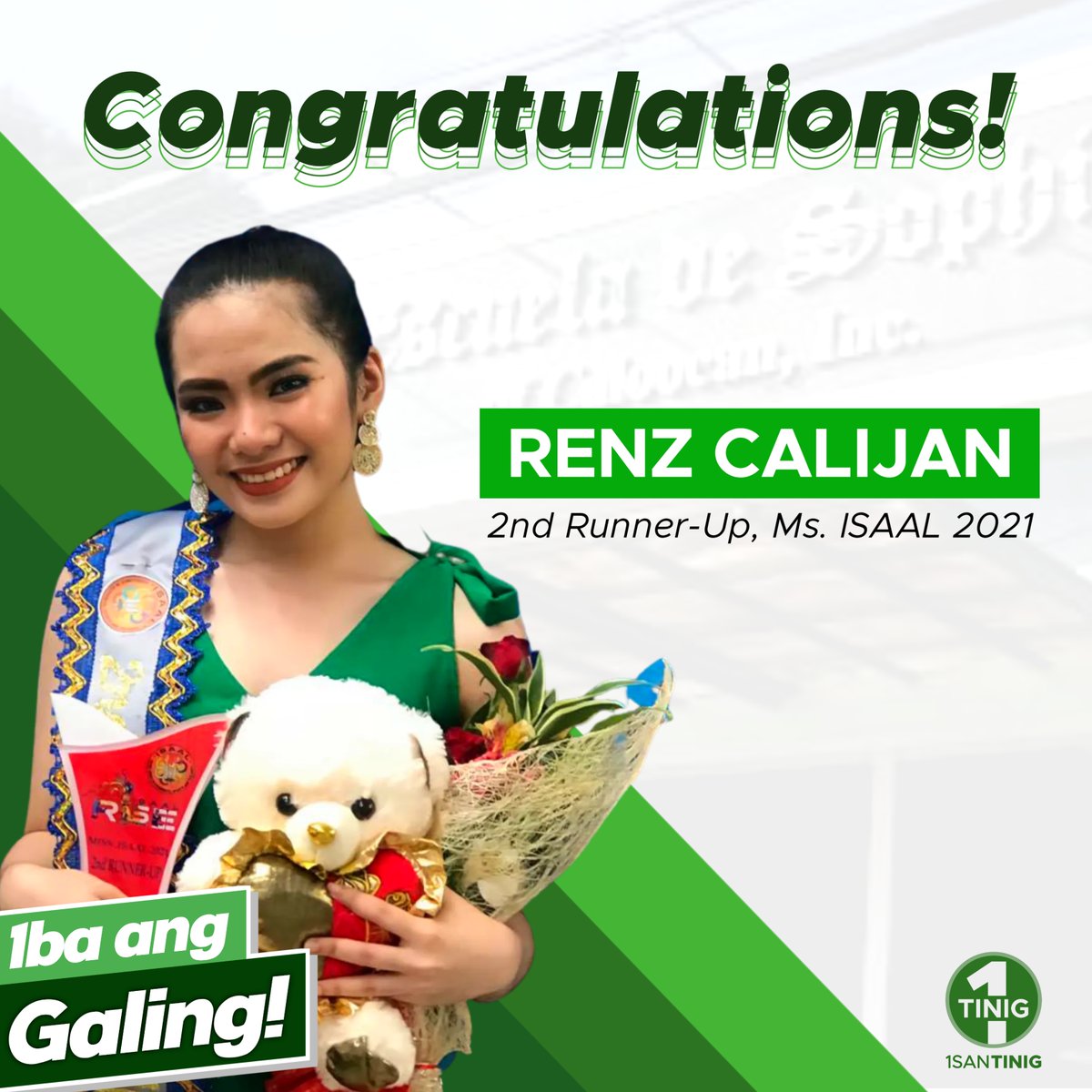 IsantinigEDSCI's tweet photo. Congratulations, Renz Cyril Calijan!
Miss ISAAL 2021 2nd Runner-Up
We are so proud of you!
#IbaAngGaling #GalingNgIsantinig 🔰 https://t.co/Zqyd6VdfP4