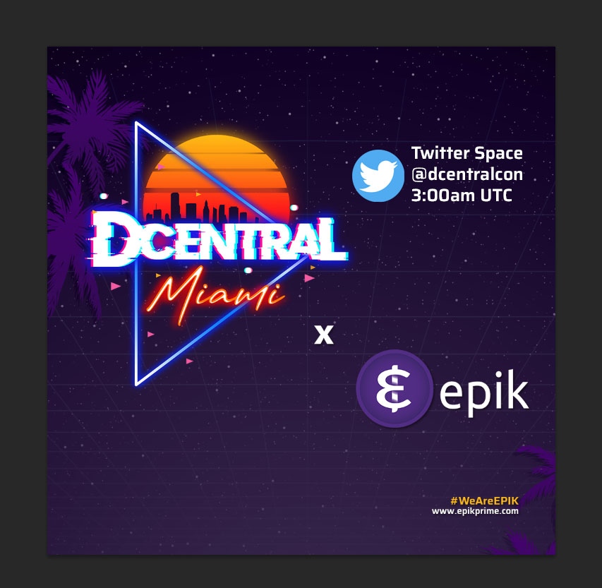 EpikPrime's tweet photo. The future of finance &amp; NFTs are decentralized!

Listen in to our Twitter Space live talk hosted by @dcentralcon at 3:00am UTC🎙️

To join, click the host Twitter Fleets icon when you see a purple ring around it or press the "Start Listening" button on the Spaces tweet on desktop https://t.co/J2jYyMgepb