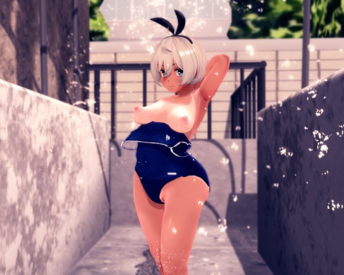 合成で作った半脱げスク水 