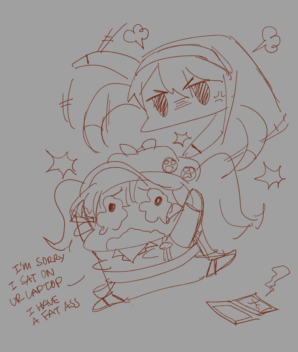 dewymelo's tweet photo. Old doodle of @StickySpook 's oc Sam and I, she let me look at her laptop files but https://t.co/sI3PCQoFzq