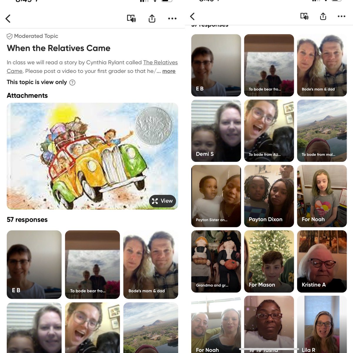 We had a surprise visit from all of our relatives on FlipGrid after reading the story The Relatives Came by Cynthia Rylant. Students reactions were priceless! <a href="/TosaMcKinley/">McKinley Elementary</a> <a href="/tosaschools/">Wauwatosa Schools</a> @Flipgrid #firstgrade #TosaProud