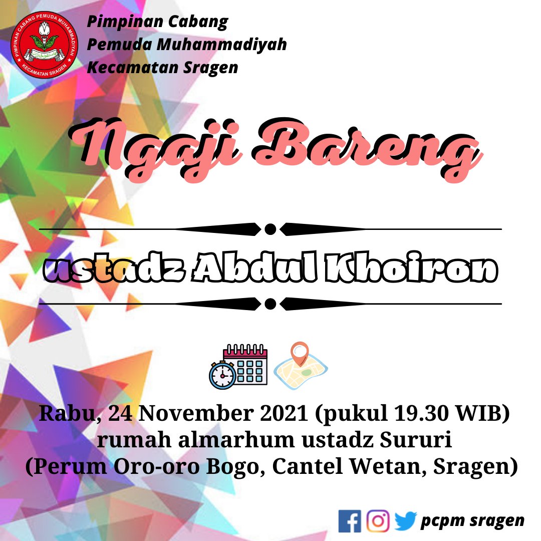 pcpm_sragen's tweet photo. Ngaji bareng nanti malam bersama ustadz Abdul Khoiron di rumah almarhum ustadz Sururi di Perum Oro-oro Bogo.

#ngaji #kajian #pengajian #pcpm #pcpmsragen #pemudamuhammadiyah #muhammadiyah #sragen https://t.co/mQxlrti0hG
