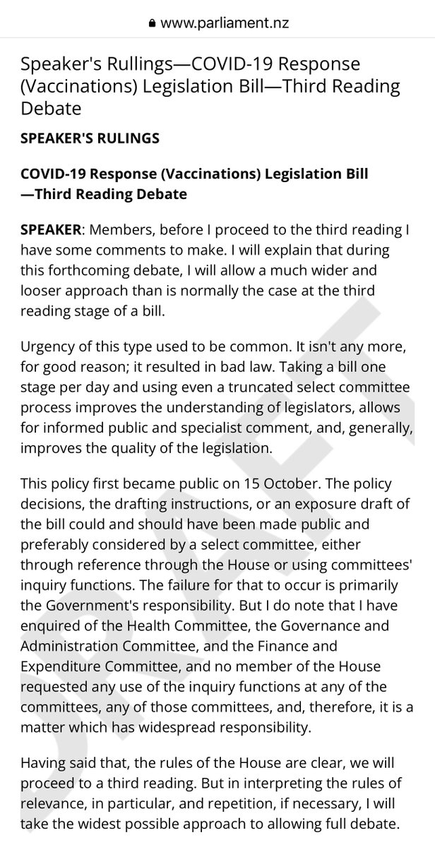 drdeanknight's tweet photo. Sage words from @SpeakerTrevor, who gets the democratic imperative at stake here.  

And pretty notable, against the tradition of NZ Speakers, that he’s prepared to call it out so squarely. https://t.co/82abVY3E25