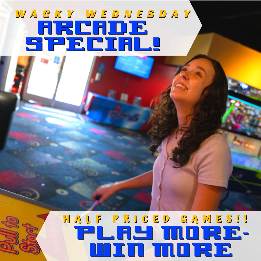 🌟Half Price Arcade! #PlayMore #WinMore on #WackyWednesday in our #arcade!👾 NEW Games! NEW Prizes! Are the lights and sounds of the arcade calling you?! Meet up with friends before Thanksgiving and get your game on!