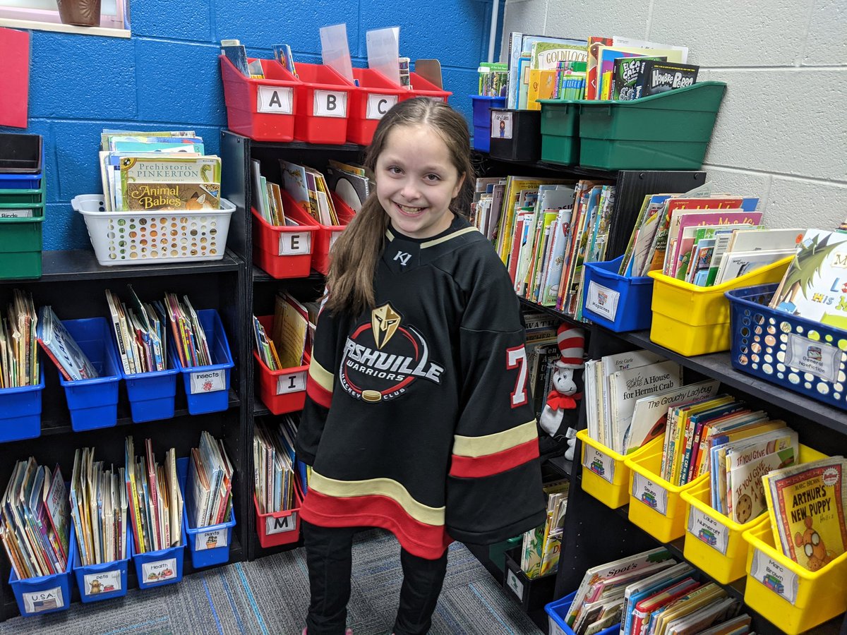 skylarsaves's tweet photo. It was jersey day at school today, so of course Skylar had to represent her Nashville Warriors! Do you think she loves this team? 🙂🛡️🖤💛🏒🚫🥅 https://t.co/0Tn8Ulagu1