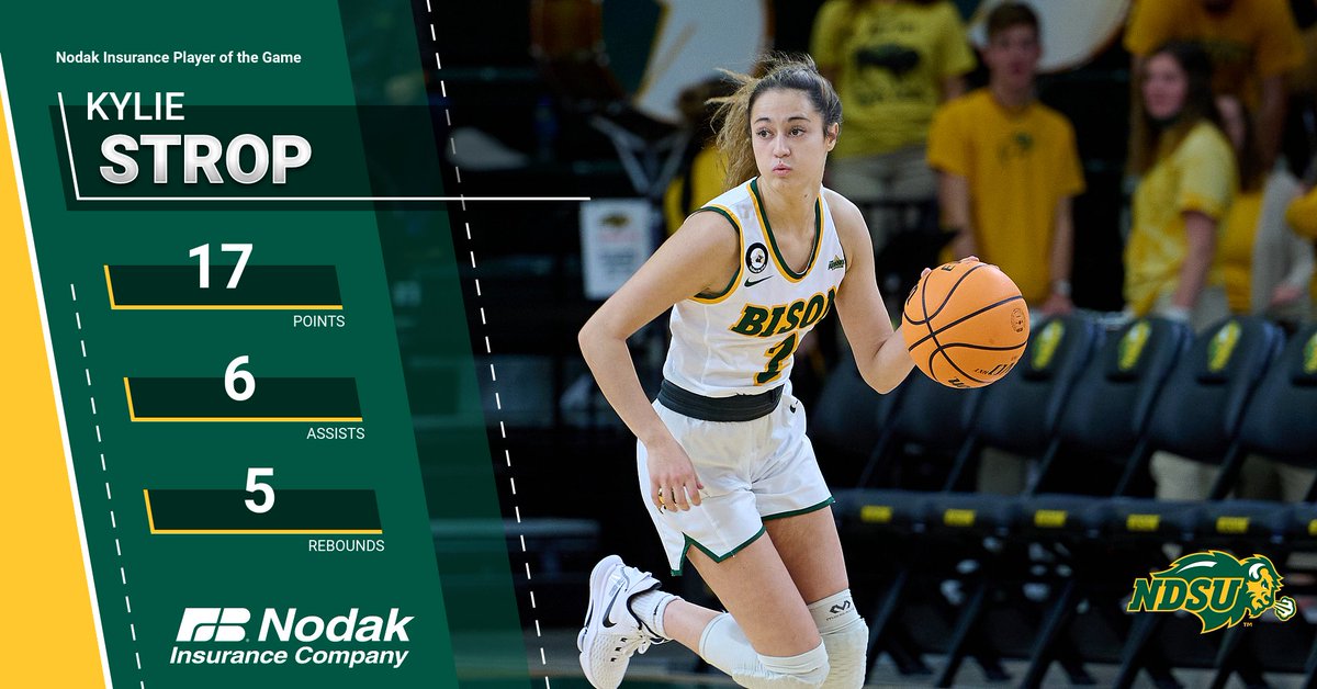 NDSUwbb's tweet photo. Career night for 2⃣❗️

Kylie Strop is the Nodak Insurance Company Player of the Game. https://t.co/Cjup2bS1Wm